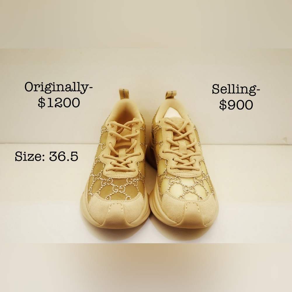 Gucci Tan Sneakers with Rhinestone Accents